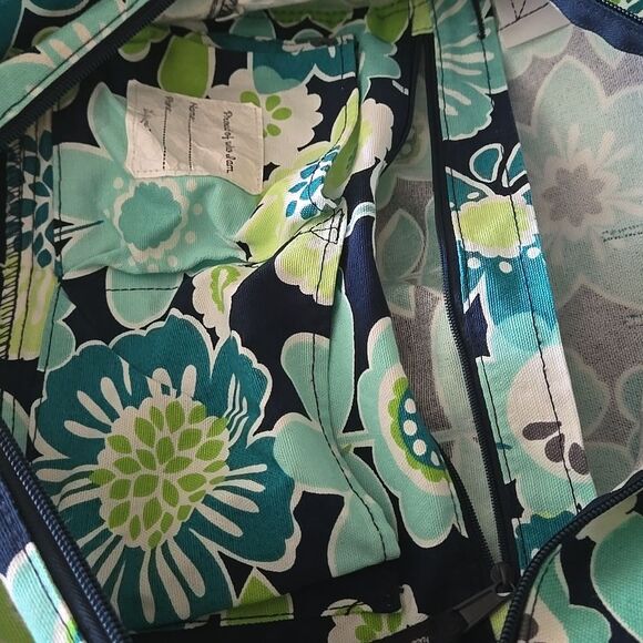 Thirty One 31 Retro Metro Tote Floral Flower Navy Teal Shoulder Purse Bag Womens - Picture 16 of 16